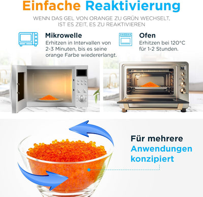 BIBODU Silica Gel Orange 1KG | Silikat Trockenmittel Ungiftig | Silica Kugeln Wiederverwendbar mit S