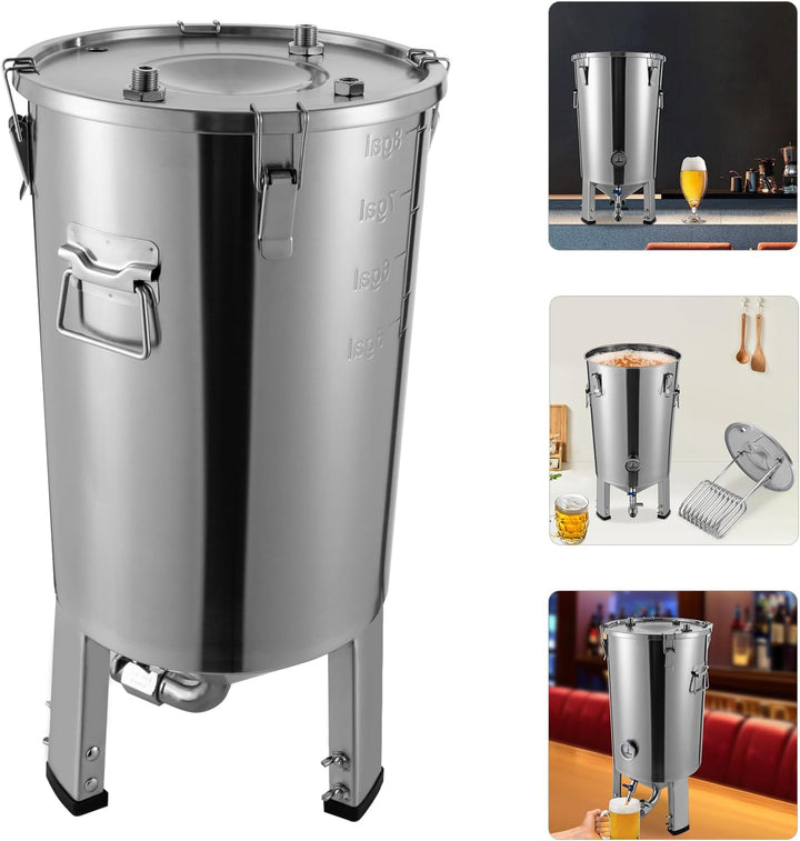 Gärbehälter 32 L Edelstahl Konisch für Craft Beer Hobbybrauer Silber | 32 L, 304 Edelstahl, Kühlschl