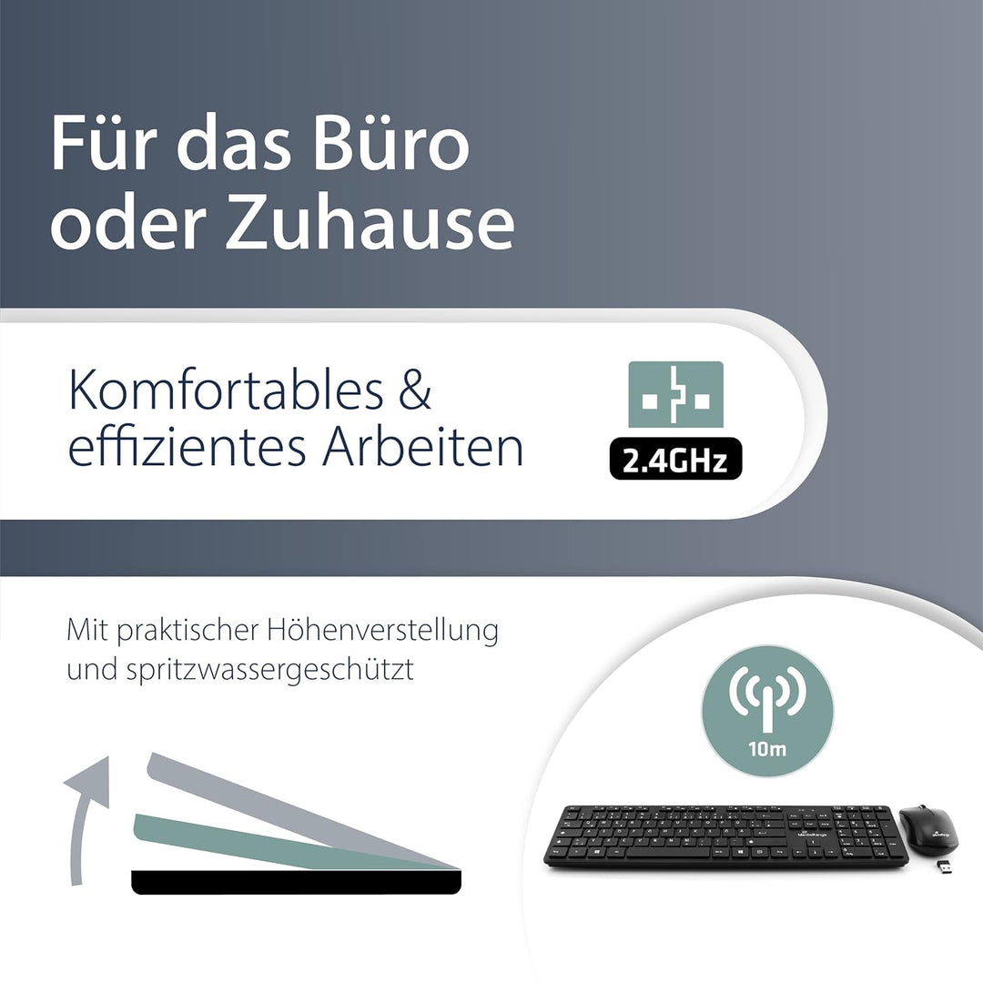 MediaRange kabelloses Funk-Tastatur und 3 Tasten Funk-Maus Set, deutsches QWERTZ Layout, PC Tastatur