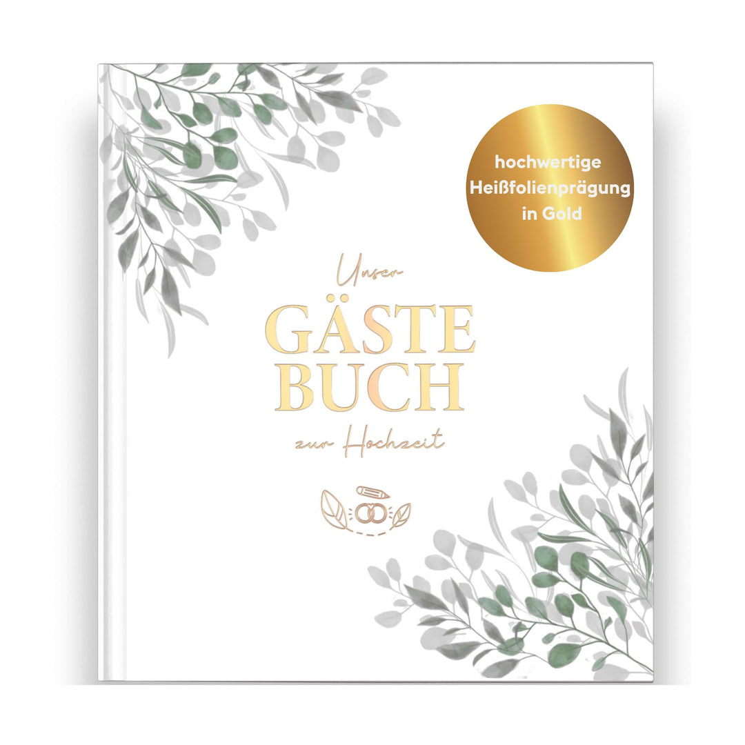 LEAF & GOLD® Gästebuch Hochzeit I Edles Hochzeitsgästebuch mit Fragen I Gästebuch zum Ausfüllen mit