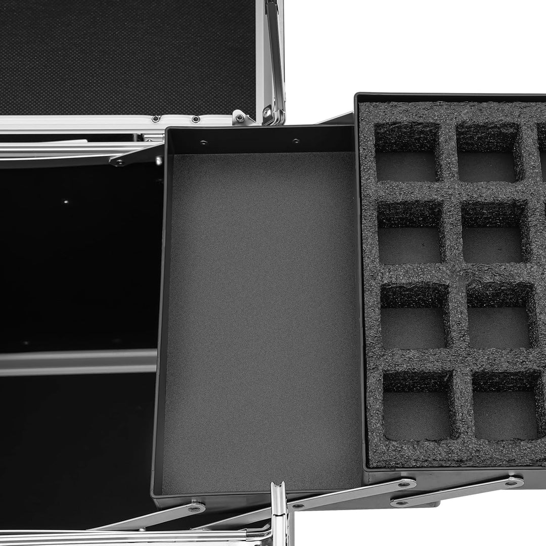 Schwarz Grosser Schminkkoffer, Kosmetikkoffer Trolley 360° Drehbare Kosmetik Trolley Profi-Kosmetik