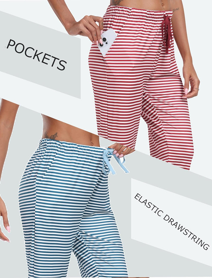 MoFiz Damen Schlafanzughose 3/4 Lang Schlafhose Modal Nachtwäsche Weich Pyjamahose Freizeithose mit