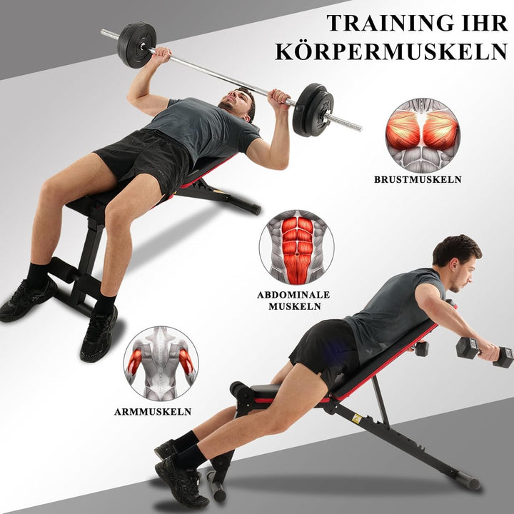 ISE Profi Hantelbank Multifunktion klappbar,Kurzhantelbank mit 7 Stufen,verstellbare Trainingsbank a