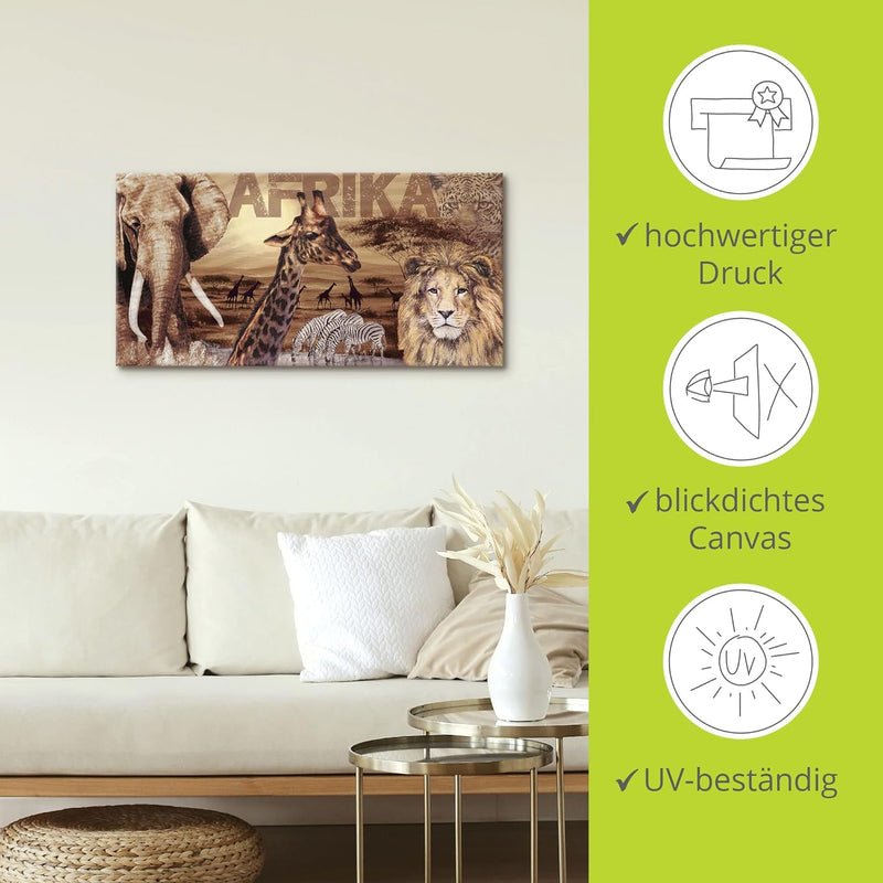 Artland Leinwandbild Wandbild Bild auf Leinwand 100x50 cm Wanddeko Afrika Tiere Safari Savanne Elefa