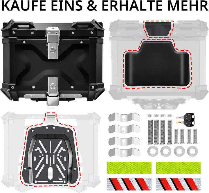 VOKKA Topcase Motorrad, 45L Wasserdicht Topcase für Roller, für Lagerung Helm, Motorradkoffer mit Si
