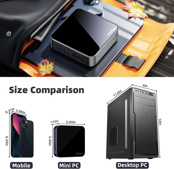 DreamQuest Mini PC Windows 11 Pro Intel 12.Gen N95 (bis zu 3,4 GHz) 12GB DDR5 RAM 256GB M.2 SSD Micr