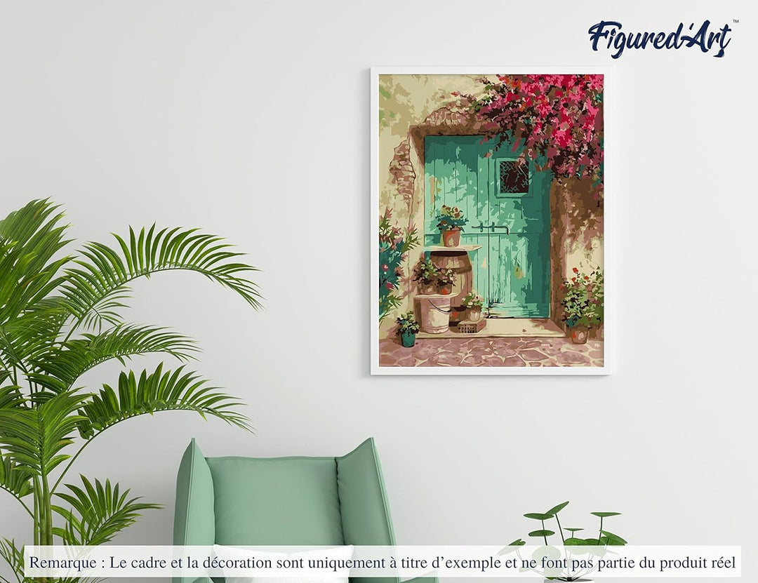 Figured'Art Malen Nach Zahlen Erwachsene Mit Rahmen Eingang mit Blumen - Paint by Numbers Basteln DI