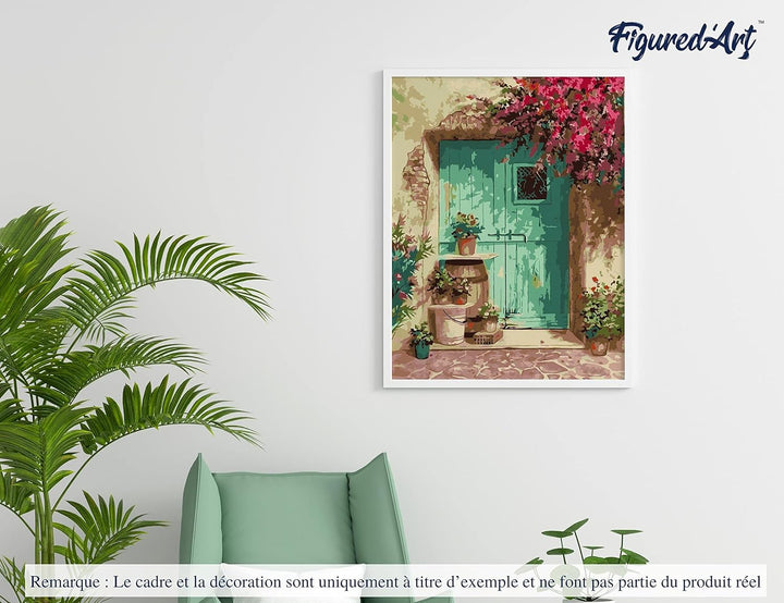 Figured'Art Malen Nach Zahlen Erwachsene Mit Rahmen Eingang mit Blumen - Paint by Numbers Basteln DI