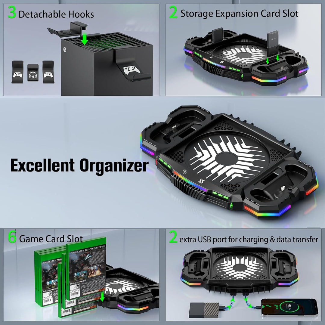 Kühlständer mit Controller-Ladestation für Xbox Series X, ZAONOOL Dual-Ladestation und Lüfter für Ko