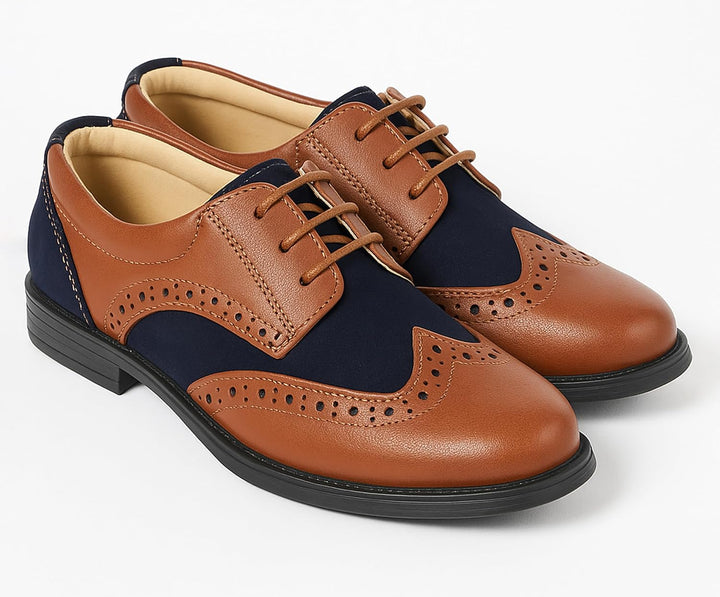 SIRRI Festliche Wildleder Brogue Lackschuhe Schnürschuhe für Jungen 22 EU Tan Braun Marineblau, 22 E