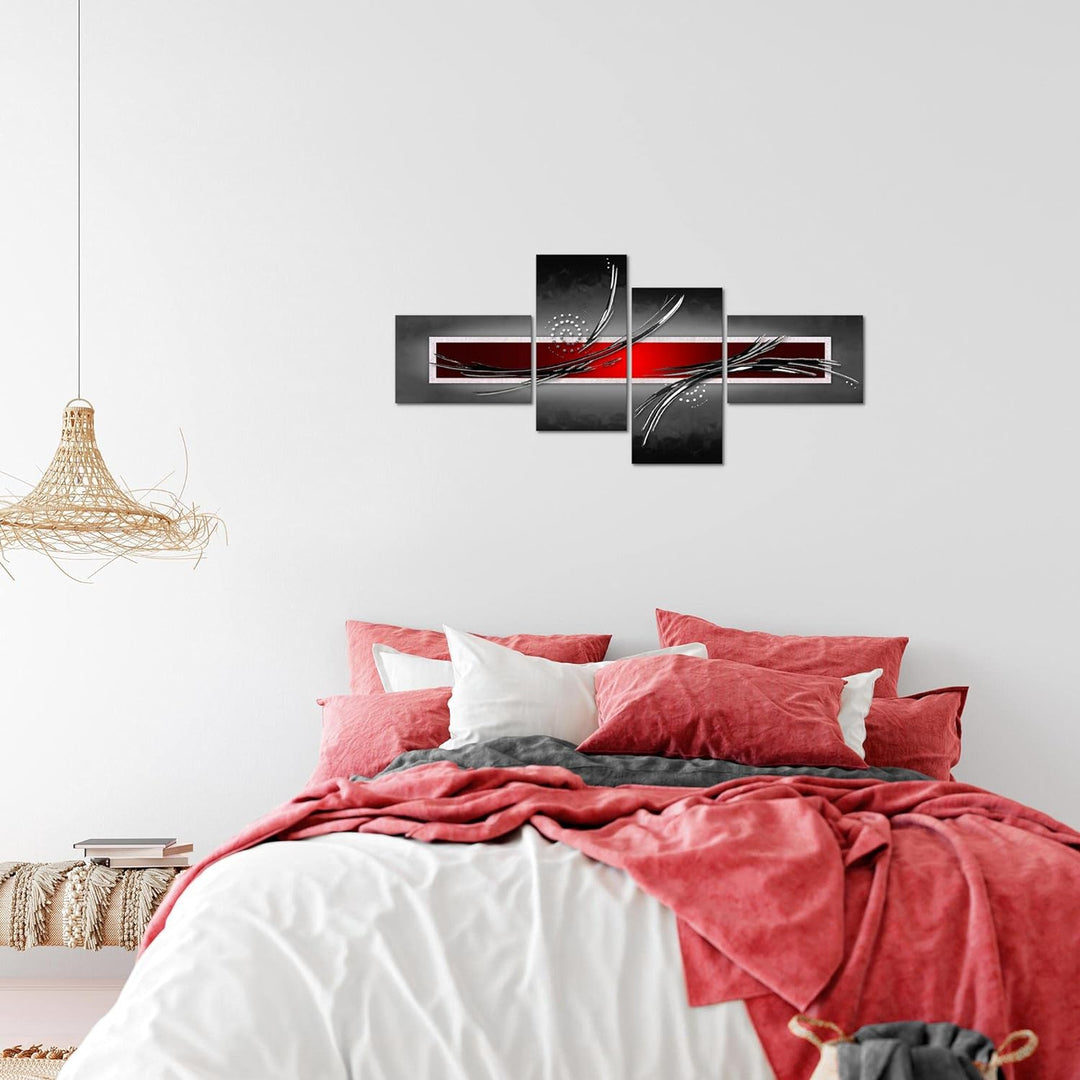 Runa Art Bild Modern Abstrakt - Made in Germany - Wandbilder Grau Rot Schwarz 4 Teilig 102542a 100 x
