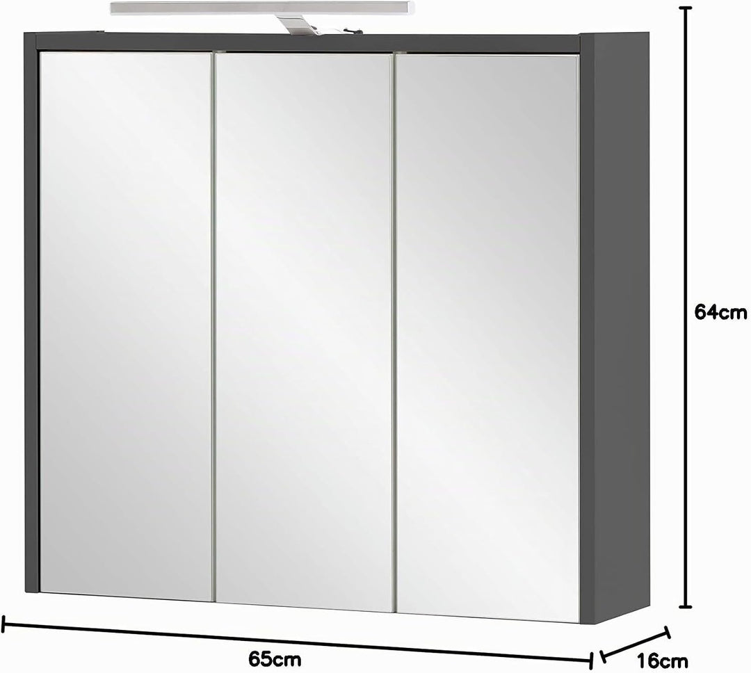 Schildmeyer Spiegelschrank Carlos, anthrazit, 65 x 16 x 64 cm 65 cm ohne Regal Anthrazit, 65 cm ohne