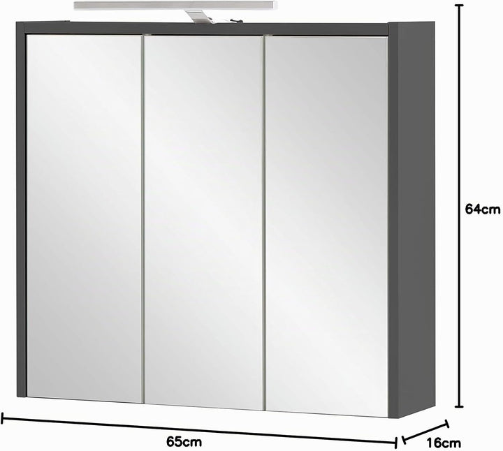 Schildmeyer Spiegelschrank Carlos, anthrazit, 65 x 16 x 64 cm 65 cm ohne Regal Anthrazit, 65 cm ohne