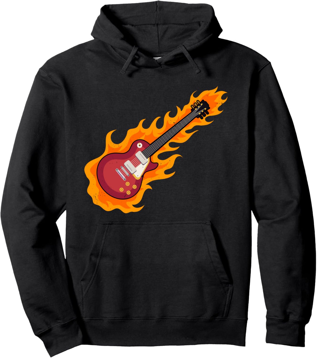 E-Gitarre in Flammen Geschenk für Gitarrenspieler Gitarrist Pullover Hoodie
