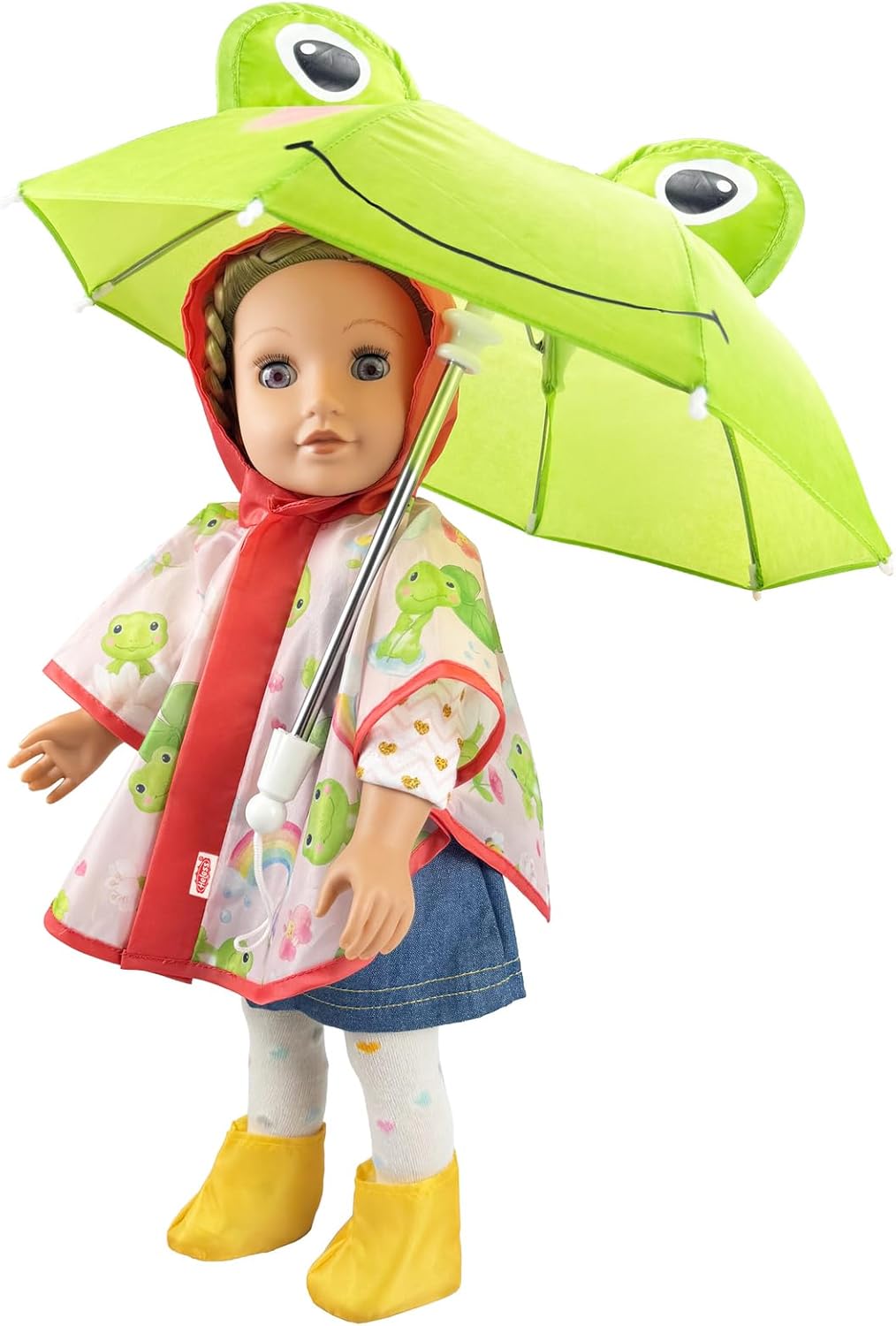 Heless 672 Puppen-Regen-Set Froschi Carlo mit Regenschirm, Regencape und Stiefelchen, für Puppen der