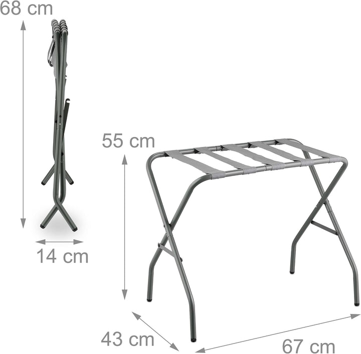 Relaxdays Kofferständer, 2er Set, klappbar, Gepäckständer aus Metall, HBT: 55x67x43 cm, Kofferablage
