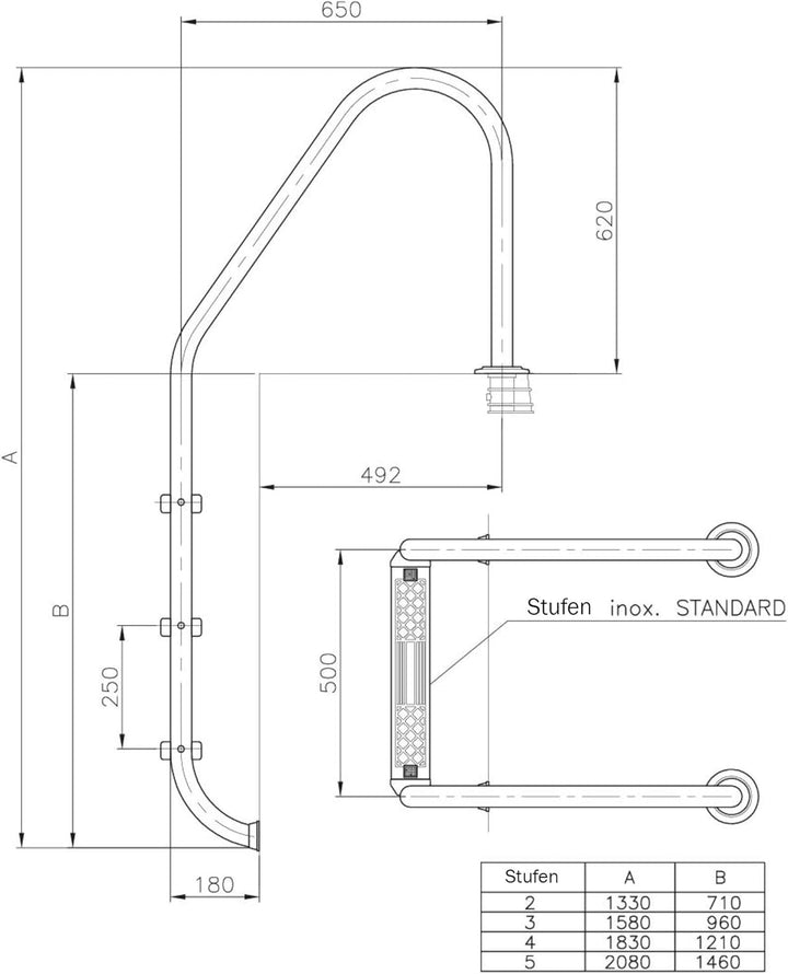 Summer Fun Poolleiter Edelstahl für Tiefbecken mit 120 cm höhe - Weite Stufen