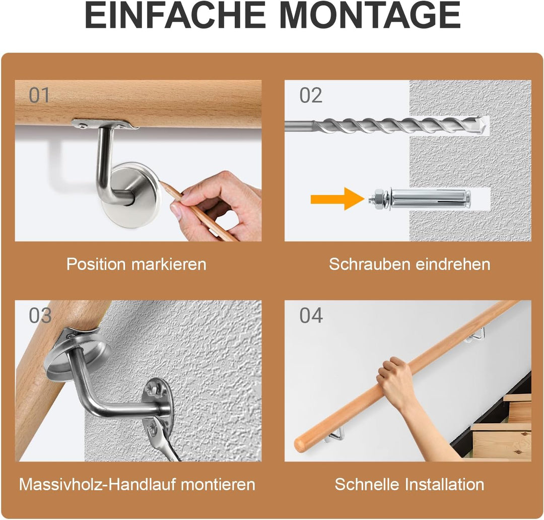 Ikodm Buche Holz Handlauf Treppengeländer 50cm Ø 42mm Geländer für Treppe Treppe Wandhandlauf Wand T