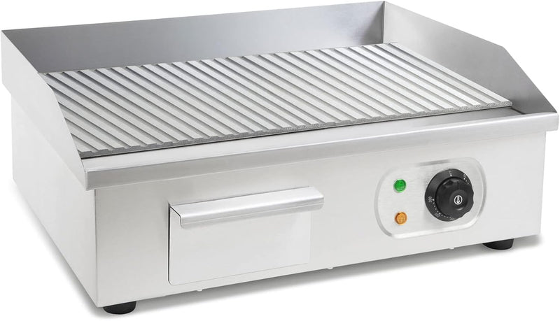 vertes Grillplatte Bratplatte Plancha Grill Elektrisch 3000W aus Edelstahl (Grillfläche Mit Rillen 5