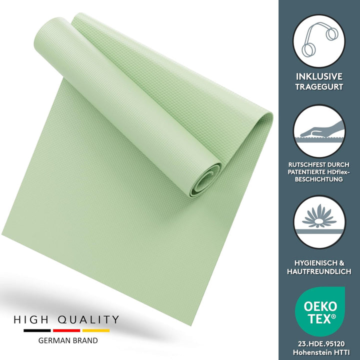 LILENO SPORTS Yoga Matte (180x60cm) inkl. Tragegurt - Sport und Yogamatte extra rutschfest in 4 mm D