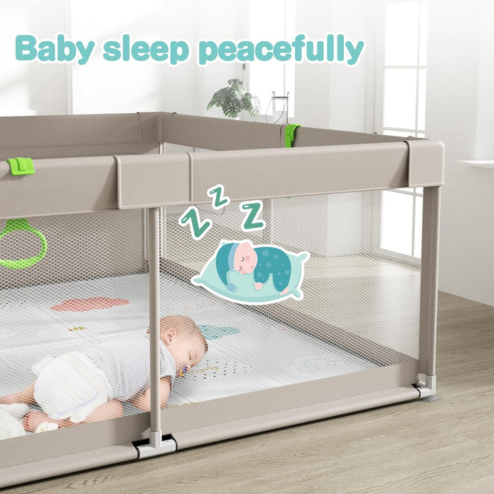 Uanlauo 150x150cm Laufstall mit Spielmatte, XXL Kinder Laufgitter, Innen &amp; Aussen Baby-Aktivitätsber