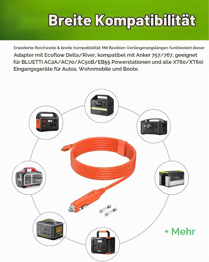 XT60i auf Zigarettenanzünder Kabel, 14AWG 12V/24V Ladekabel für Powerstation &amp; Solargenerator – Komp