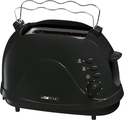 Clatronic TA 3565 2-Scheiben-Toaster, Cool-Touch Gehäuse, integrierter Brötchenaufsatz, schwarz & WK