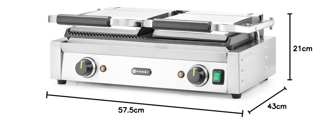 HENDI Kontaktgrill, Doppelversion, Elektrogrill, Tischgrill, Sandwichtoaster, Regelbar bis max. 300°