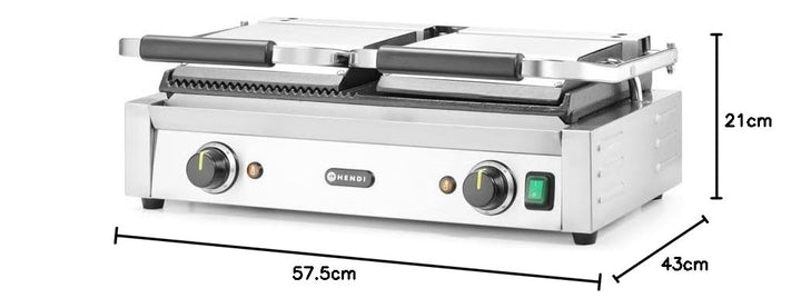 HENDI Kontaktgrill, Doppelversion, Elektrogrill, Tischgrill, Sandwichtoaster, Regelbar bis max. 300°