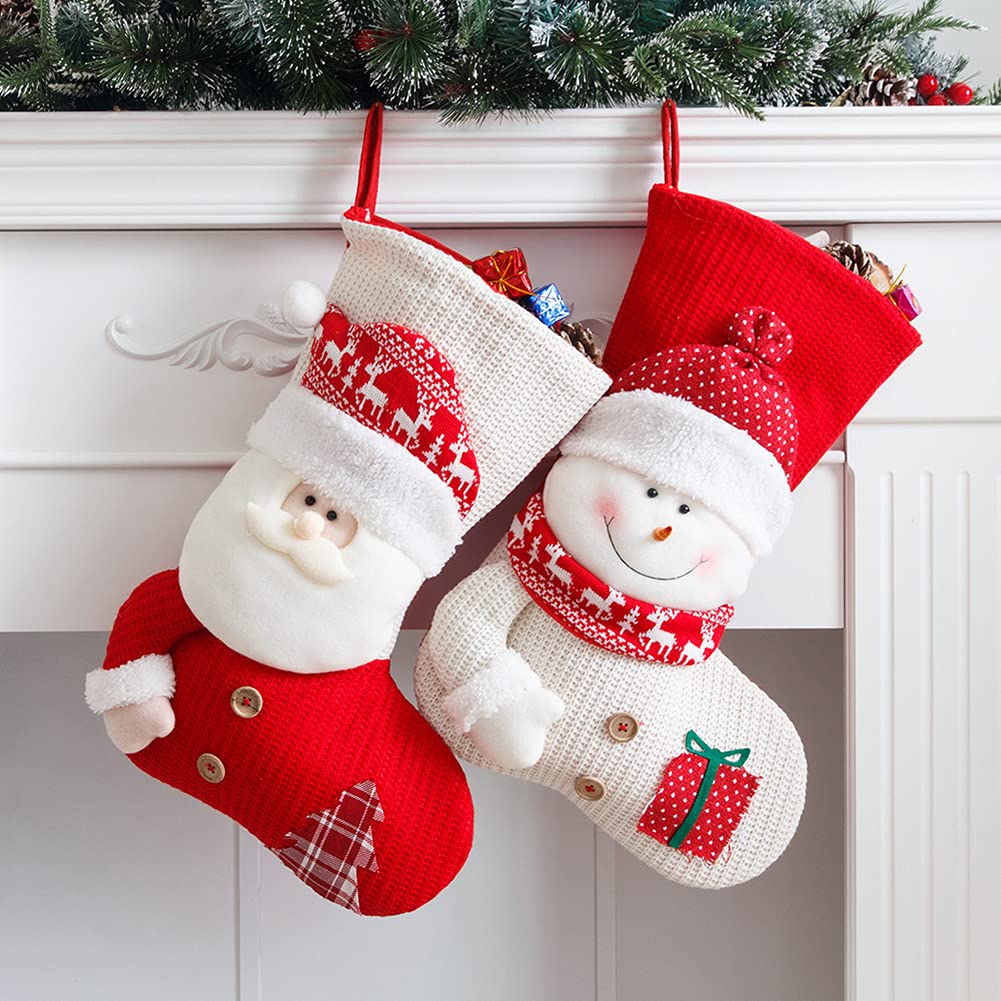 YULOONG Grosse Weihnachtsstrümpfe Weihnachtsmann Schneemann Hirsch Set Weihnachtsgeschenktüten Weihn