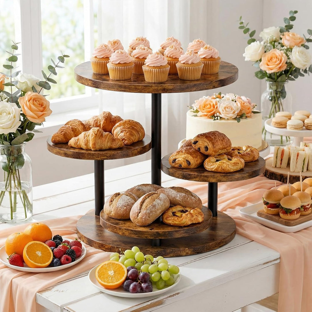 KAHEIGN Tortenständer 4 Etagen Tortenplatte 360° Drehbar Kuchen und Cupcake Ständer, Rund Cupcake-Ha