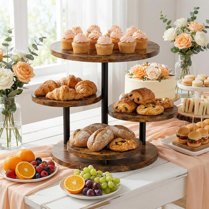 KAHEIGN Tortenständer 4 Etagen Tortenplatte 360° Drehbar Kuchen und Cupcake Ständer, Rund Cupcake-Ha