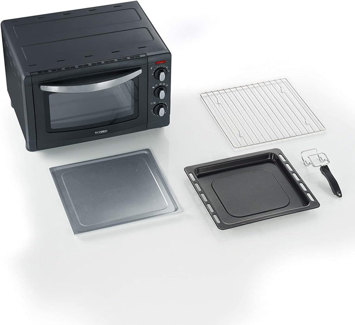 SEVERIN TO 9560 Back- und Toastofen (1.500 W, Inkl. Pizzastein, Grillrost und Backblech, 20 L) silbe