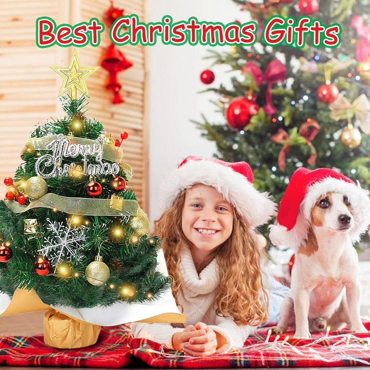 Mini Weihnachtsbaum, 60cm Kleiner Weihnachtsbaum mit LED Beleuchtung Grün Künstlicher Weihnachtsbaum
