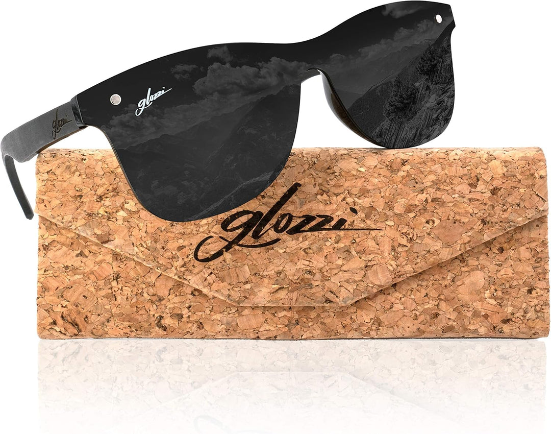 glozzi Sonnenbrille Herren und Damen Holz Polarisiert UV400 mit Holzbügeln und Brillenetui aus Kork