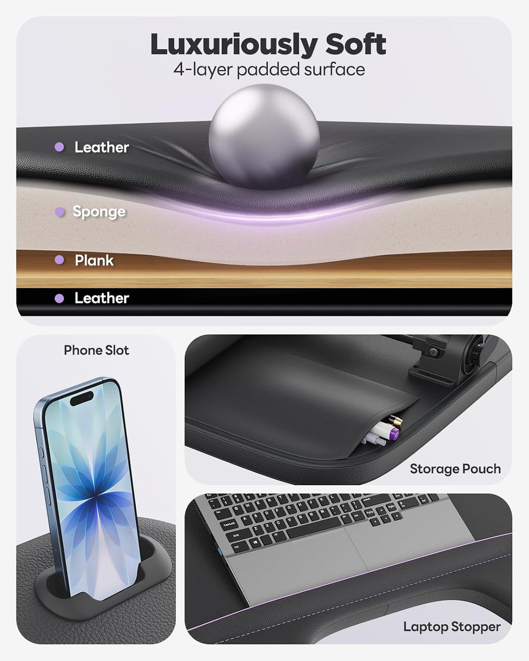 SAIJI Laptop Ständer für Bett und Sofa, Höhen und Neigungsverstellbarer Laptop Tisch mit Weichen Arm