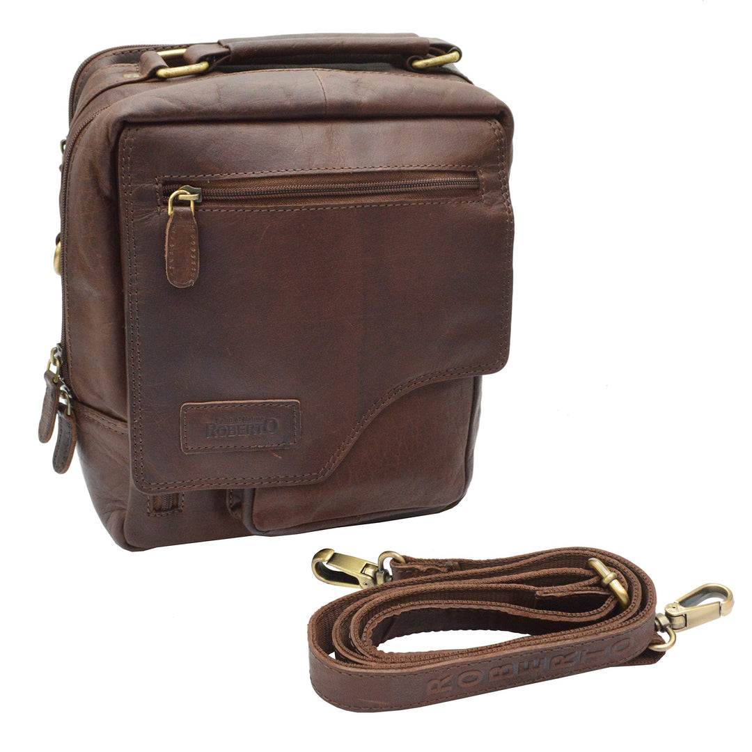 flevado Naturbelassene Leder Schultertasche Umhängetasche Unisex Büffelleder Tasche Dunkelbraun