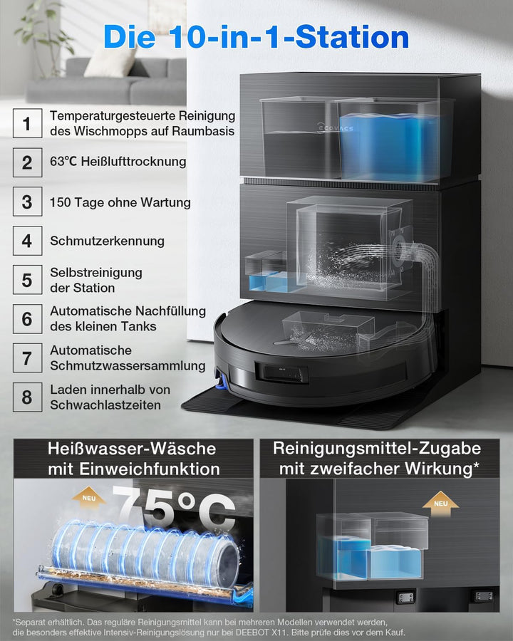 ECOVACS Deebot X11 Pro Omni Staubsaugerroboter, mit Zubehör Set OZMO Roller 2.0, Blast und Leistung