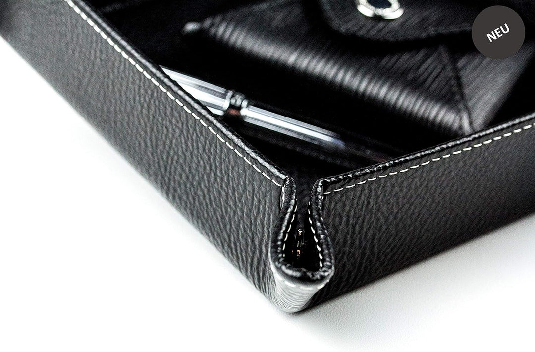 DELMON VARONE - Personalisierbarer Taschenleerer aus Premium Leder Soft Grain schwarz, Schlüsselscha