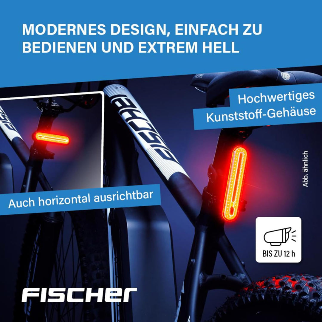 Fischer Fahrrad Beleuchtungs-Set 80/40/20 Lux, Akku-Leuchtenset Stop, Front- und Rückleuchte, mit Ak