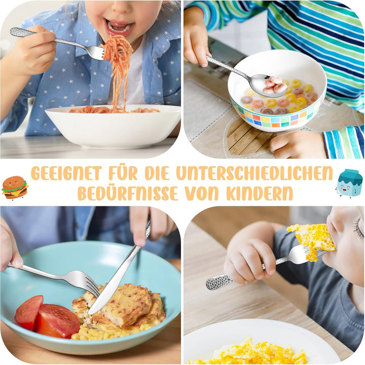 HaWare Kinderbesteck, 16-teilig Edelstahl Kinder Besteck Set mit Hammergriff ab 3 Jahre, Kindergesch