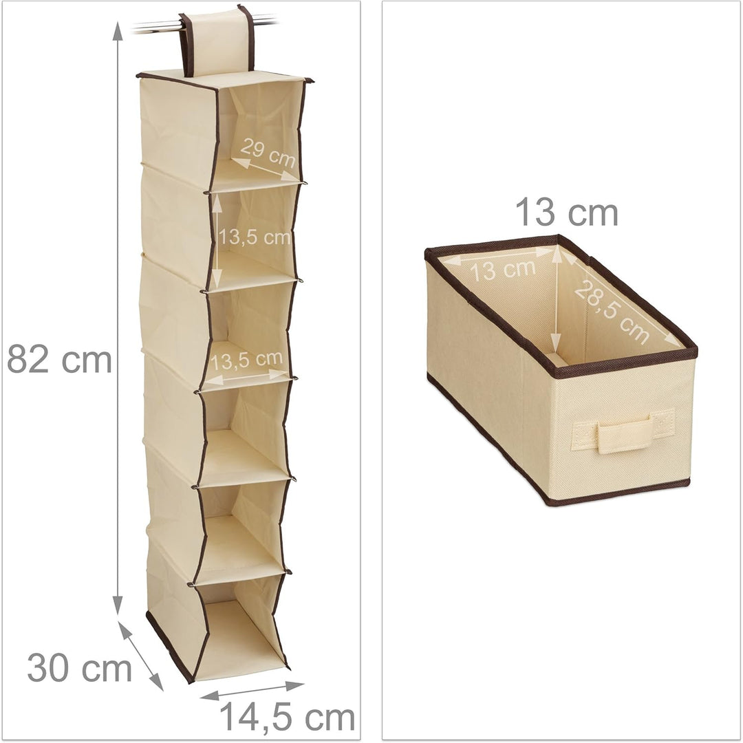 Relaxdays 3 x Hängeregal Stoff, Hängeaufbewahrung, 6 Fächer, 2 Schübe, für Kleiderschrank, HxBxT: ca
