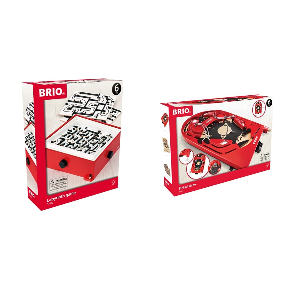 BRIO 34020 Labyrinth mit Übungsplatten, rot ab 6 Jahren &amp; Spiele 34017 Holz-Flipper Space Safari - P