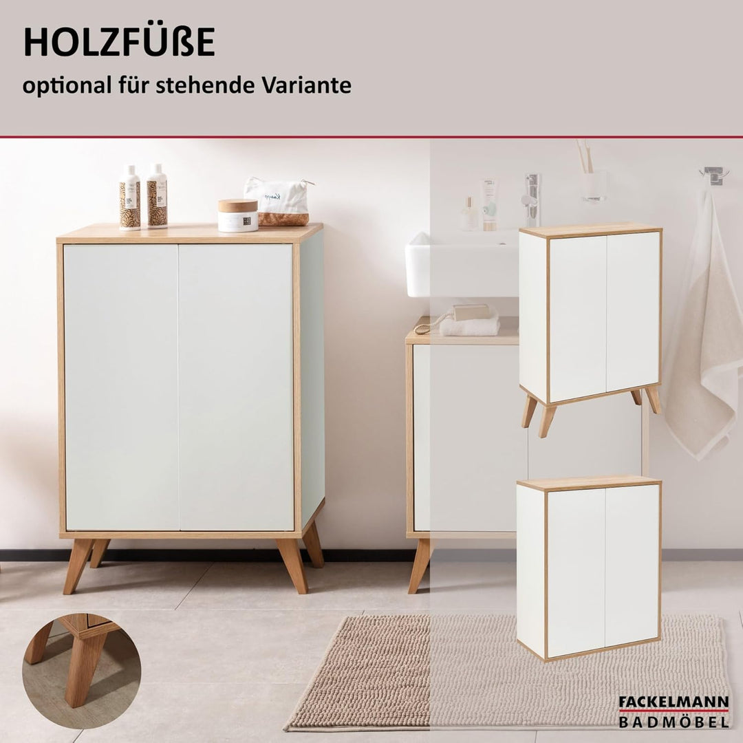 FACKELMANN Finn Midischrank (60 x 75 x 30,5 cm) – Badezimmerkommode mit 2 Einlegeböden aus Glas – Ba