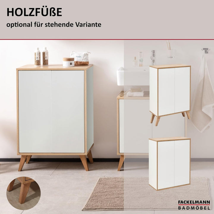 FACKELMANN Finn Midischrank (60 x 75 x 30,5 cm) – Badezimmerkommode mit 2 Einlegeböden aus Glas – Ba