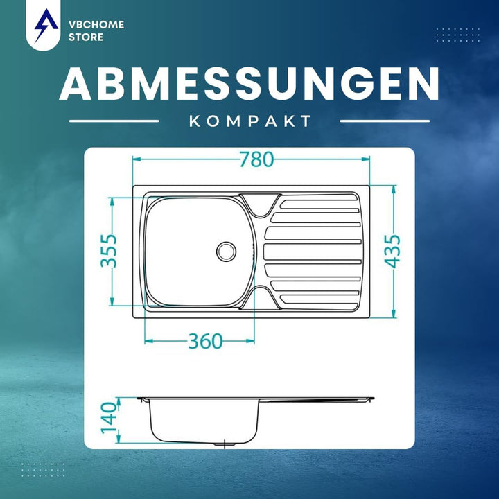 VBChome: Einbauspüle mit Hahnloch 780 x 435 mm Camping Küchenspüle - Satinstruktur Alveus Basic 170