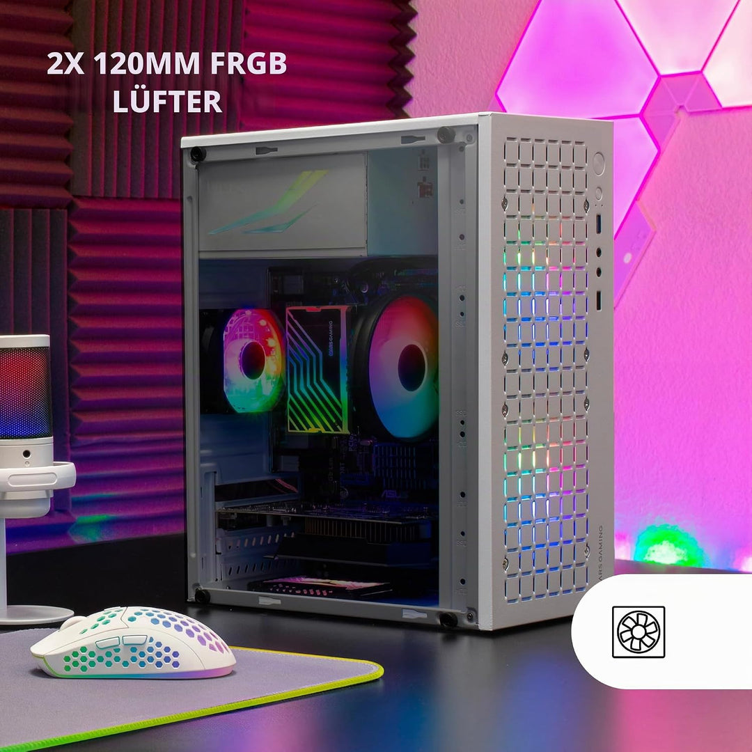Mars Gaming MC-CORE, Gehäuse PC Micro-ATX Ultra-Kompakt, Metall-Mesh Front Design, 2x 120mm FRGB Lüf