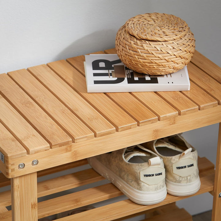 SoBuy FSR02-K-N Schuhregal Sitzbank Schuhbank aus hochwertigem Bambus mit 2 Jahren Garantie B50cm Na