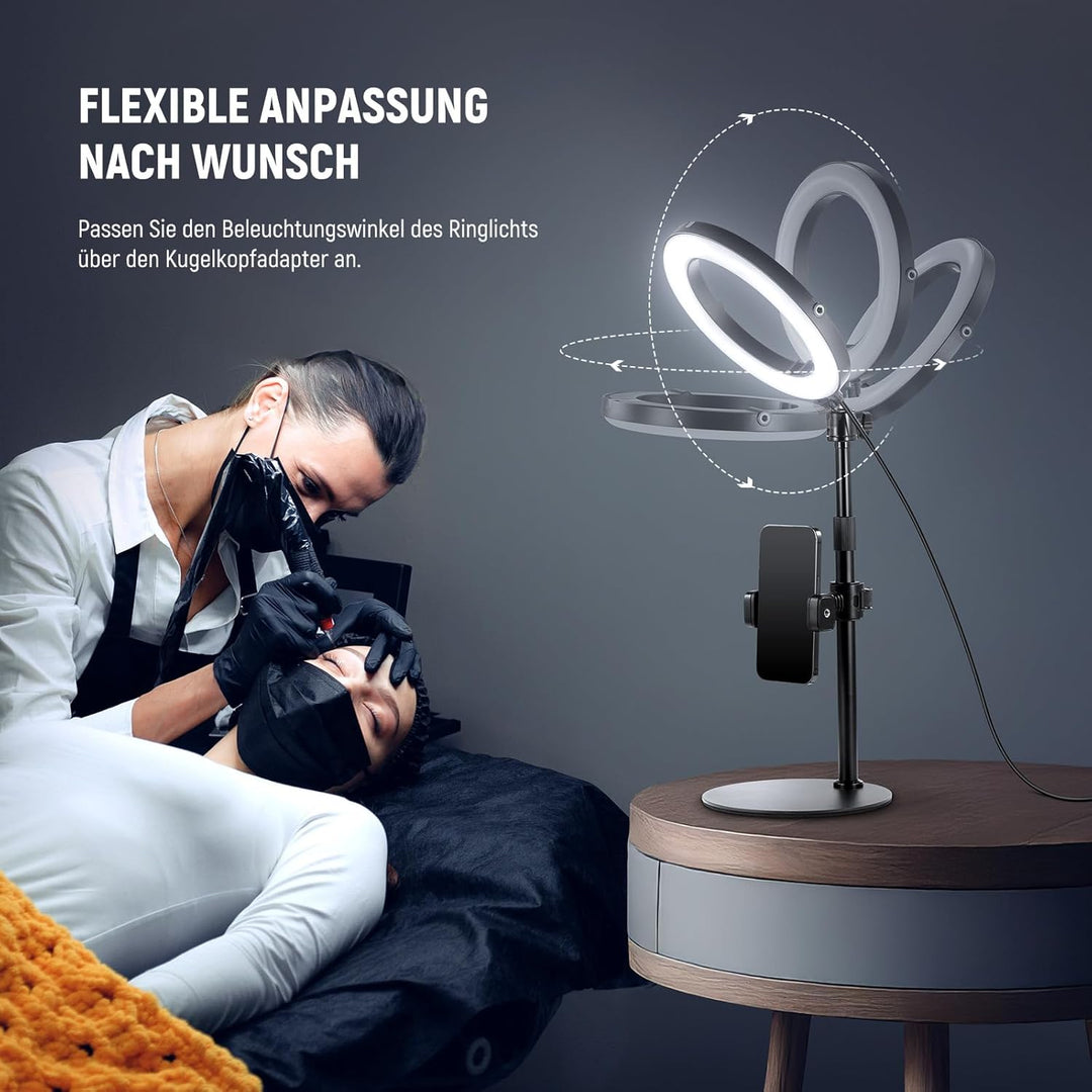 NEEWER 8" Tisch Ringlicht 18W Stark Leistung mit Ständer & Handyhalter, Circle Selfie Ring Licht kom