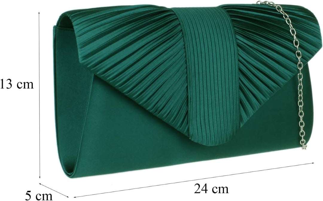 Girly Handbags Damen Clutch aus plissiertem Satin Dunkelgrün, Dunkelgrün